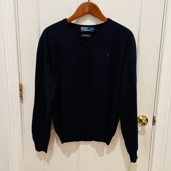 Vintage Polo Ralph Lauren 100% Merino Wool Sweater Men's Navy Pullover Size Larg - Picture 9 of 16